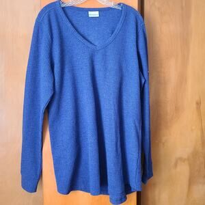 Womens Columbia V Neck Thermal Waffle Blue Shirt XL Gorpcore